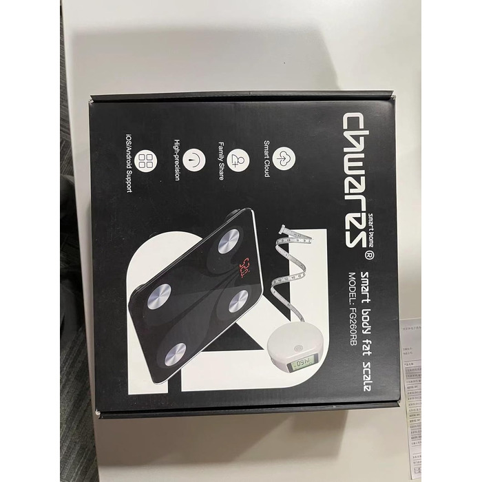 Цифрова шкала жиру в організмі CHWARES, Bluetooth, додаток, USB-зарядка, 3 одиниці, білий (чорний)