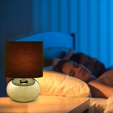 Настільна лампа Relaxdays, кругла приліжкова лампа з сенсорним управлінням, HxD 27,5 x 18 см, E14, настільна лампа з тканинним абажуром, (золото/чорний)