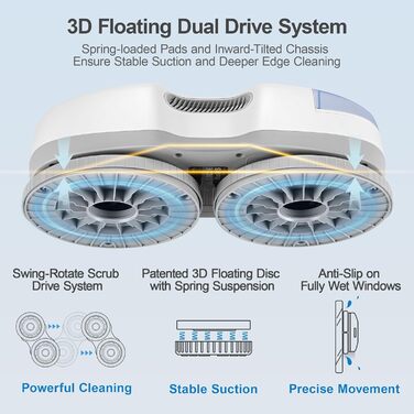 Робот-прибиральник вікон Hutt S7+ з функцією розпилення, 5500Pa, 3D-подушка, 80 мл, автоматичний, з набором ганчірок
