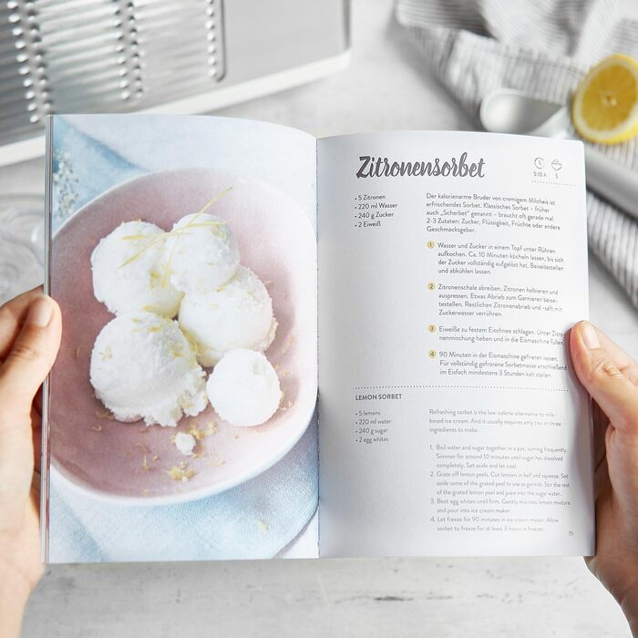 Електрична машина для приготування морозива Springlane 1.5 л з самоохолоджуючим компресором 150 Вт, з нержавіючої сталі з знімним контейнером для льоду, з рецептами (срібна)