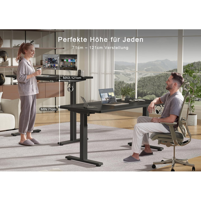 Електричний підйомний стіл Devoko 160x80 см, ергономічний комп'ютерний стіл для роботи стоячи та сидячи, стільниця 25 мм, подвійний мотор, пам'ять, USB-C (Чорний)