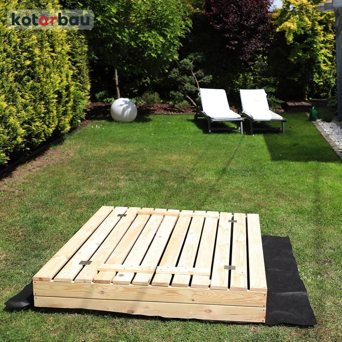 Пісочниця KOTARBAU® з кришкою, 120x120 см, дерево, з лавками