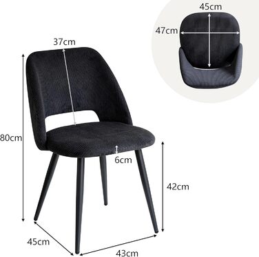 Набір стільців для їдальні/кухні, 8 шт., чорного кольору, з м'яким сидінням та спинкою з поролону. Підходить для їдальні, вітальні, кухні, спальні.