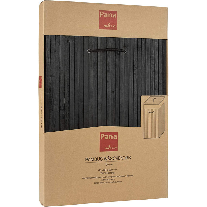 Бамбуковий кошик для білизни PANA ECO з кришкою * Дерев'яна сумка для білизни * складаний колектор для білизни * шафа для білизни у ванній * 100 бамбук * колір * * розмір (150 л 40 х 60 х 63 см), чорний)