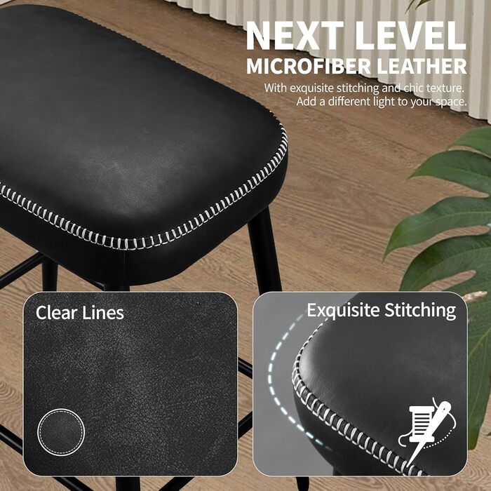 Набір з 2 барних стільців з мікрофібри, ретро стиль, з підніжкою, 62.5 см, без спинки, сірий (чорна шкіра)