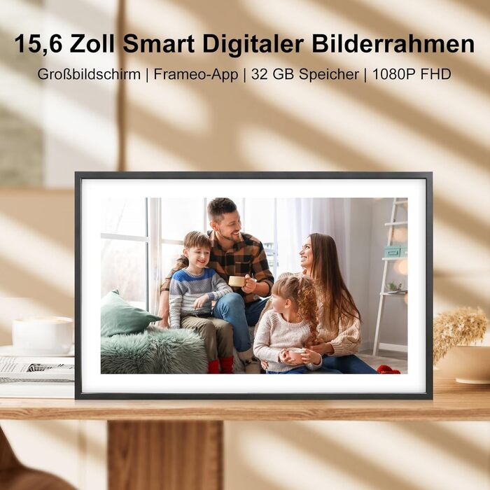 Цифровий фоторамка Frameo 15.6 дюймів, 32 ГБ, FHD 1920x1080, сенсорний екран, Wi-Fi, чорно-білий