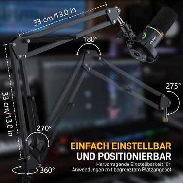 Мікрофон Maono з кріпленням-стійкою для подкастів, геймінгу, стрімінгу та запису - BA20, чорний