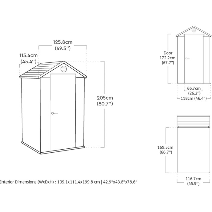 Сарай садовий Keter Darwin 4x4 м², сірий - пластиковий, з вентиляцією та дверима для інструментів 25x184x205 см