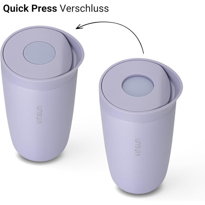 Термокружка VINSUN 350 мл, з нержавіючої сталі, подвійні стінки, ізольована, без витоку, для гарячих та холодних напоїв, з Quick Press кришкою, для авто, університету (фіолетовий)