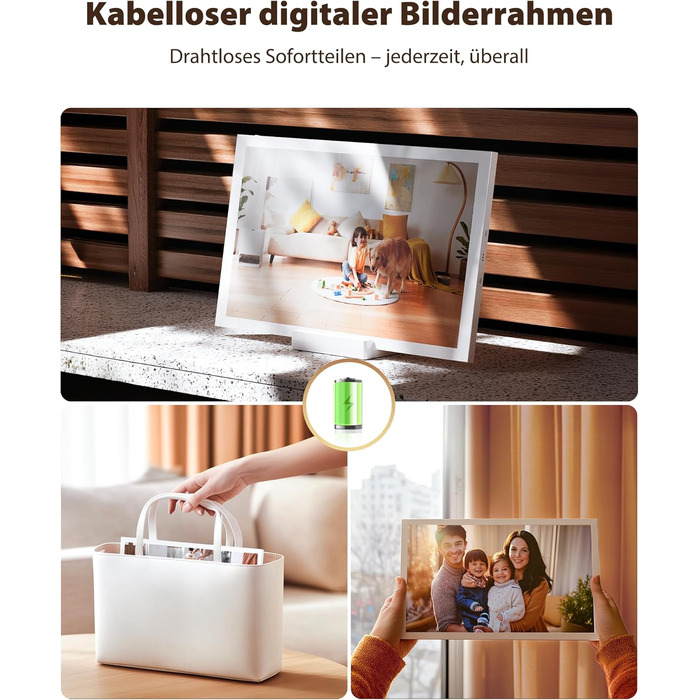 Цифровий фоторамка 10.1 дюйма Wi-Fi з 64 ГБ пам'яті, IPS сенсорний дисплей 1280*800, ділитися фото/відео через додаток Frameo