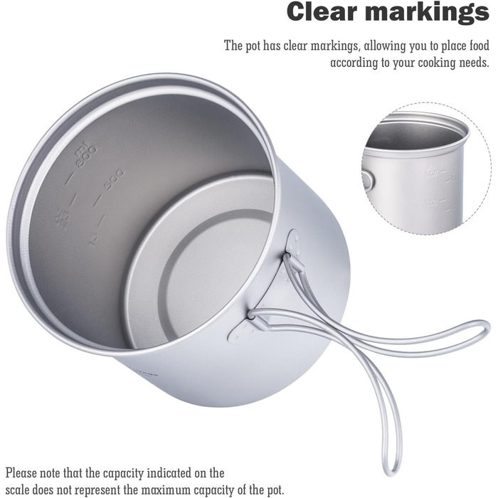 Набір посуду iBasingo з титану (2 шт.): каструля 1000мл, сковорода 500мл для кемпінгу та відпочинку на природі