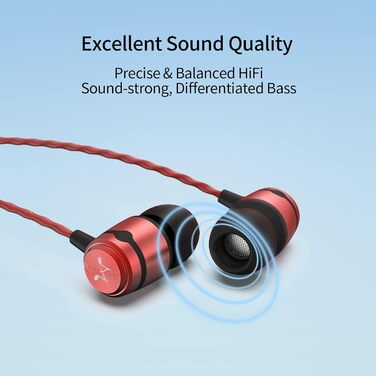 Навушники-вкладиші SoundMAGIC E50C, Hi-Fi стерео, 3,5 мм, червоний, дротовий з мікрофоном і 3-кнопковим пультом дистанційного керування