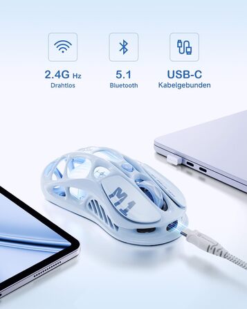 Миша ігрова бездротова GravaStar Mercury M1 Pro, 26000 DPI, 4K, PAW3395, 88г, Bluetooth/2.4G/кабель, RGB, 5 кнопок – Чорний градієнт (Електро-блакитний)