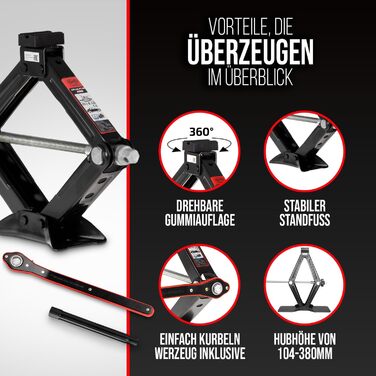 Підйомник домкрат Heyner 2т гідравлічний ножичний з кейсом та гумовою накладкою, висота підйому 98-442 мм, TÜV/GS