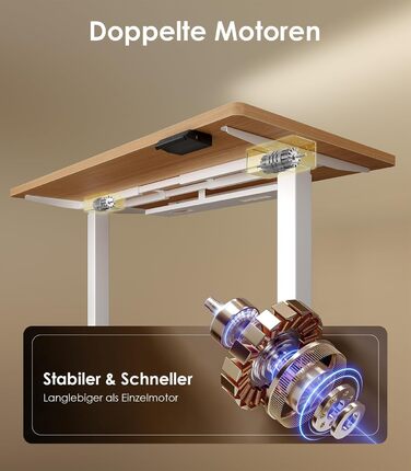 Електричний регульований стіл OffiGo 120x60 см з двома моторами, USB-порт, 3 функції пам'яті, дуб