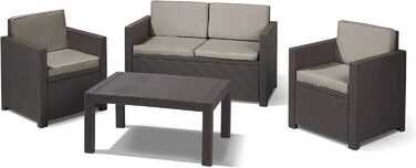 Садовий диван Allibert Victoria 2-місний ротанг коричнево-бежевий з подушками, вуличний, вологостійкий 129x63x77 см