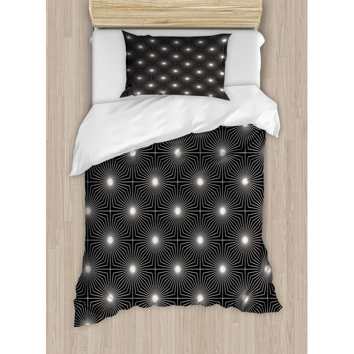 Абстрактний набір підковдр для односпальних ліжок, натхненний ґратами сучасний, стійкий до кліщів алергікам, підходить з наволочкою, 130 x 200 см - 70 x 50 см, темно-сірий і яєчна шкаралупа