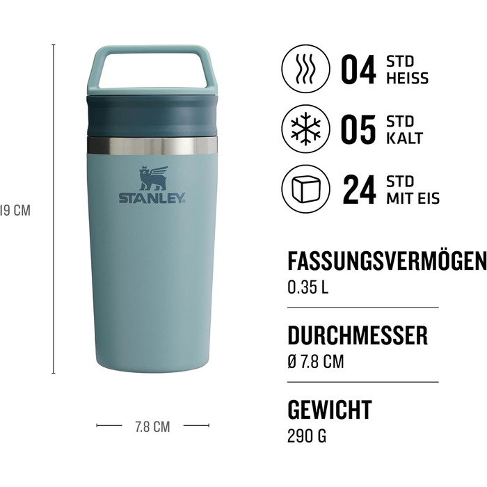 Термокружка Stanley Cafe To Go з нержавіючої сталі - 0.35L, Shale (Підтримує 4 години тепла, 5 годин холоду, для кави, з ручкою, миється в посудомийній машині)