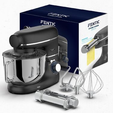 Кухонний комбайн з машиною для пасти – 2000W, електричний, з чашею 6.2L з нержавіючої сталі (чорний)