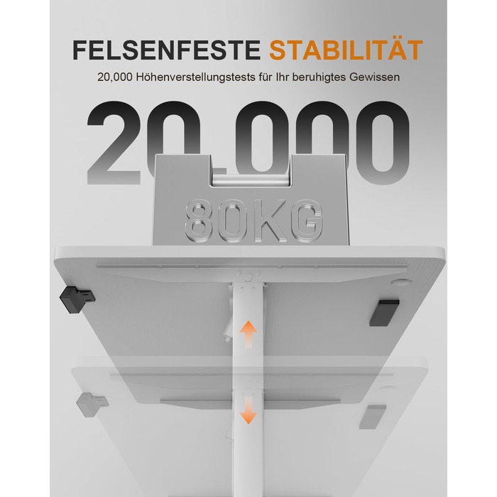 Регульований стіл з USB-зарядкою та розеткою, 100 × 60 см. Електричний стіл, регульований комп'ютерний стіл з 3-функціональною пам'яттю, білий. 100 x 60 см