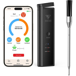 Беспроводной термометр для мяса DOQAUS 158m Bluetooth, IPX7, для гриля, духовки, мангала, аэрофритюрниці, чорний