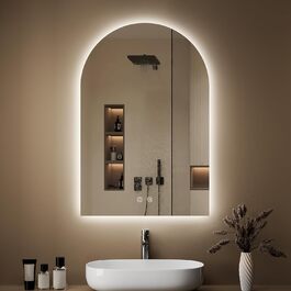Дзеркало для ванної кімнати OUMUSU з підсвічуванням, 50x75 см, без рами, арочне, антизапотівальне, сенсорне керування, диммування, 3 кольори світла