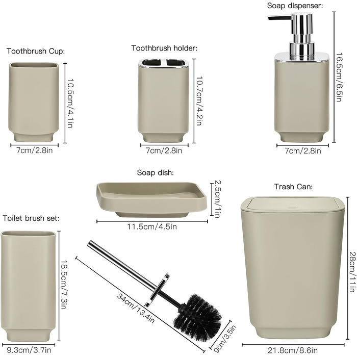 Розкішний набір аксесуарів для ванної кімнати відро для сміття, щітка для унітазу, тримач для зубних щіток, рожевий/бежевий, 6 шт.