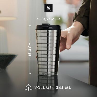 Термокружка Nespresso Touch з нержавіючої сталі, 345 мл, ізольована, витримує протікання