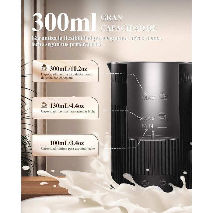 Електричний піноутворювач молока 5-в-1: автоматичний, великий об'єм, для капучино, лате, гарячого шоколаду, миється в посудомийній машині (350мл)