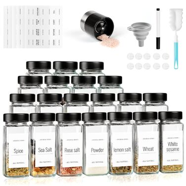 Набір скляних банок для спецій Friberg з дозатором, 20 шт. x 120 мл, з нержавіючою кришкою, чорний