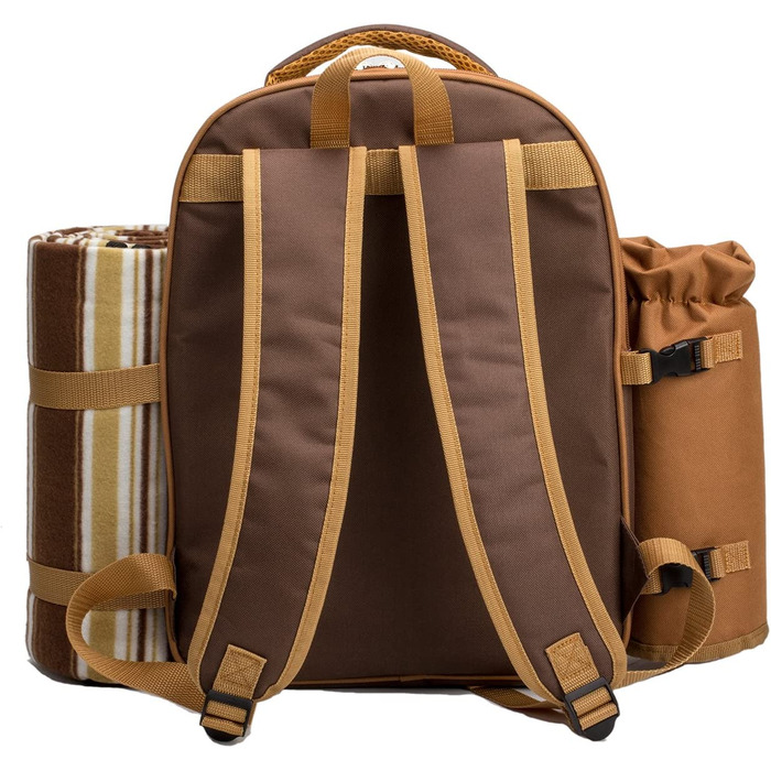 Рюкзак для пікніка на 2 людини, рюкзак для пікніка, сумка-холодильник з набором посуду і ковдрою (коричневий-4)