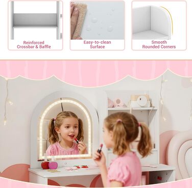 Дитячий туалетний столик LIFEZEAL 2 в 1 з дзеркалом та пуфом, з шухлядою, для дівчаток від 3 років (білий)