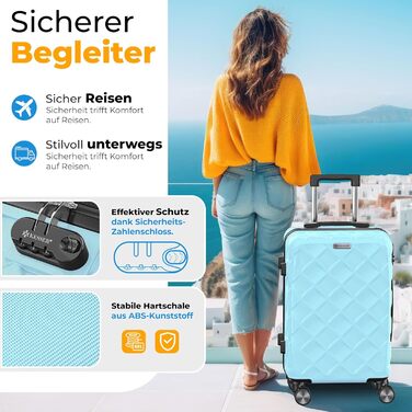 Чемодан KESSER® 84L з ABS-пластику з кодовим замком, вагами та аксесуарами для подорожей | Валіза на колесах для бізнесу та відпочинку, блакитний, 66 см