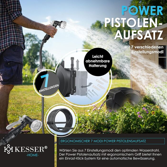 Шланг для саду KESSER® 35м з автоматичним підйомом | Шланг для поливу з тримачем для стіни | Водопровідна коробка для стіни з ручною лійкою 7-функцій | Антрацит/Чорний