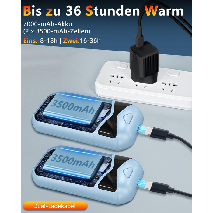 Електричні грілки для рук DDKJ, 2 шт., 7000mAh, з магнітом, 3 режими нагріву до 55°C, для дітей, чоловіків, жінок (блакитні)