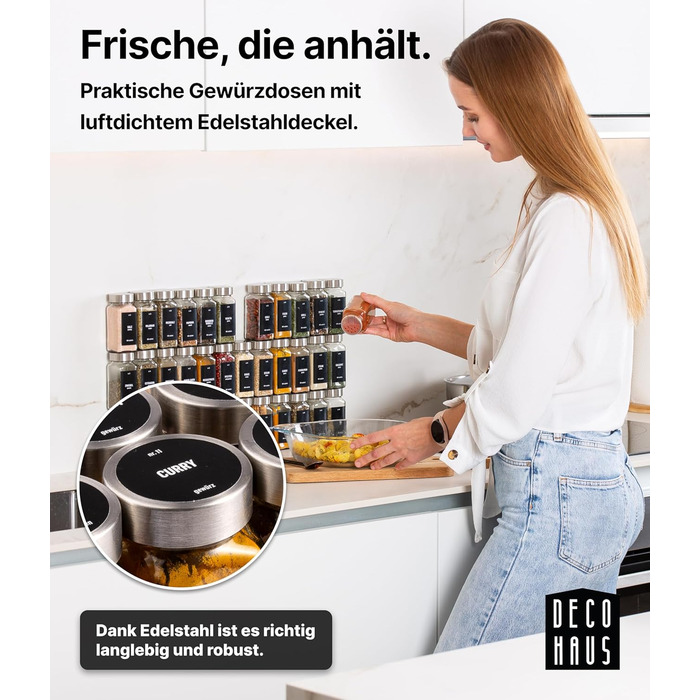 Набір скляних банок для спецій Deco haus® (24 шт.) з етикетками та ситами - органайзер для спецій