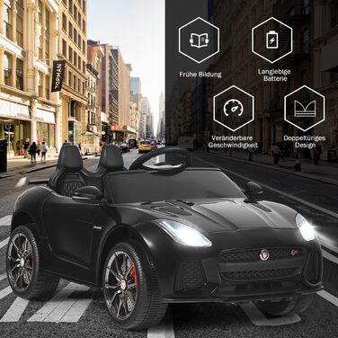 Дитячий електромобіль Jaguar COSTWAY 12V з пультом, музикою та підсвічуванням, чорний, для дітей від 3 років