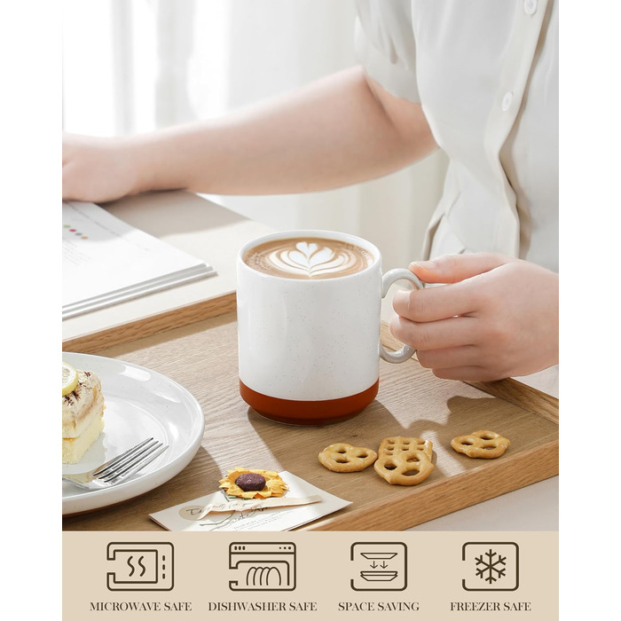 MALACASA Сервіз на 6 осіб (24 предмети) з реактивною глазур'ю, кераміка, серія TARA, білий з коричневими акцентами