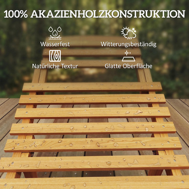 Шезлонг садовий складаний з дерева, вологостійкий, з подушкою та підголівником, ручки для перенесення, 183 x 54 x 63 см, Бежевий