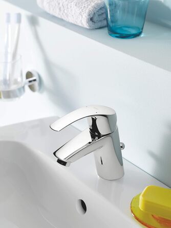 Змішувач для ванної кімнати Grohe Eurosmart, водозберігаючий, хром, з витяжною системою, 15 см, проста установка