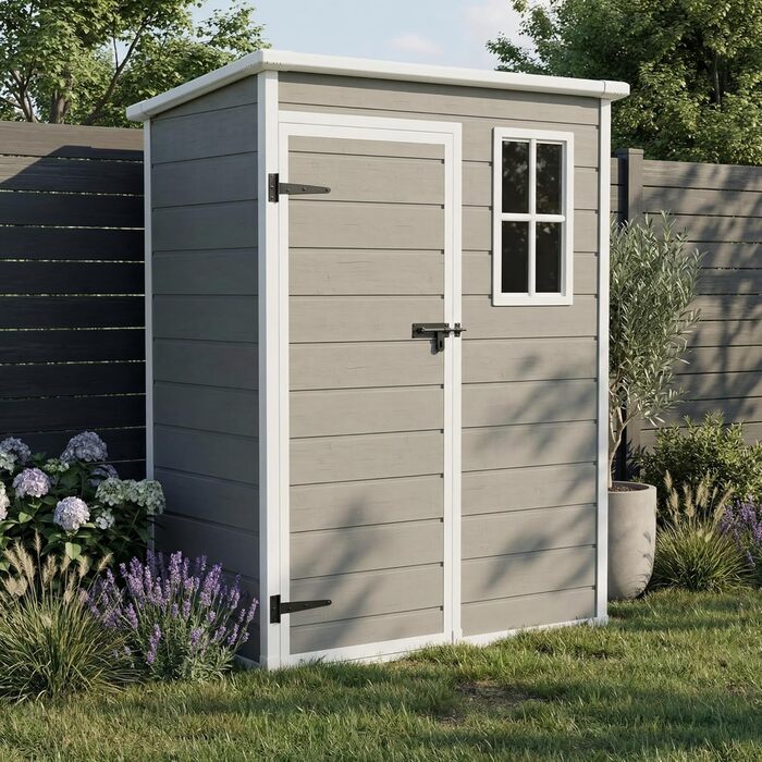 Сарай садовий Steelsøn Novara з вікном та похилим дахом 192x92x151 см - пластиковий, сірий, вологостійкий