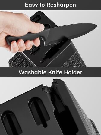 Набір ножів FOHERE 13 предметів з підставкою, нержавіюча сталь, з інтегрованим точилом, антипригарне покриття, ергономічні ручки, чорний граніт