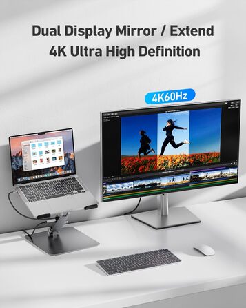 Підставка для ноутбука BENFEI з док-станцією USB-C 6-в-1: HDMI (4K@60Hz), Gigabit LAN, 100W Power Delivery, 10Gbps (1x USB-C 3.2 & 2x USB-A 3.2) – сумісна з MacBook Pro/Air, iPad Pro, XPS, ThinkPad