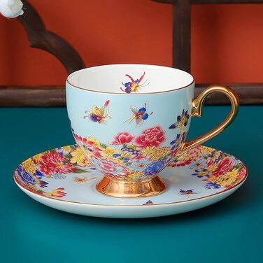 Набір різнокольорових кавових чашок і блюдців fanquare з ложкою, порцеляновий візерунок у вигляді квіткового метелика, чайна чашка з тонкої кістки Чі
