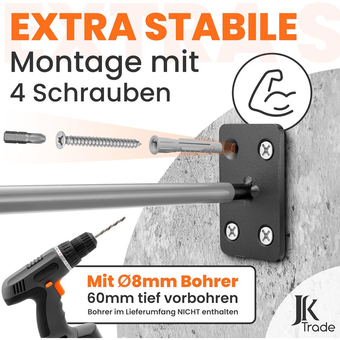 Набір кріплень для шин JK Trade® (4 шт.) для автомобілів, з гвинтами та дюбелями, захист для дисків, гачки для кріплення до стіни, 40 кг, сірий