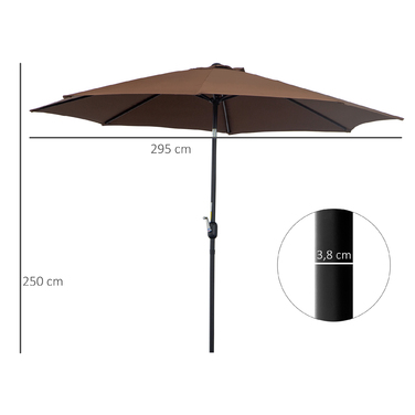 Парасолька Outsunny з ручним рукояткою Ø2,95 x 2,5 м Шарнірна парасолька, ринкова парасолька, коричнева, 180/м² поліестер, стійка