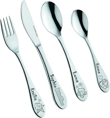 Набір дитячого посуду Kinderbesteck Set від GEDA LABELS (Bibi & Tina) з гравіюванням - персоналізований посуд з ім'ям або датою