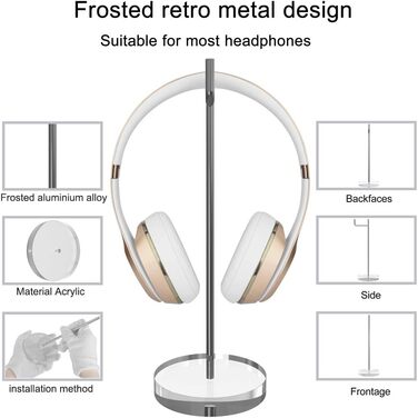 Підставка для навушників Geekria з акрилового алюмінію, сумісна з Bose QC25, QC15, AE2, AKG, Parrot Zik