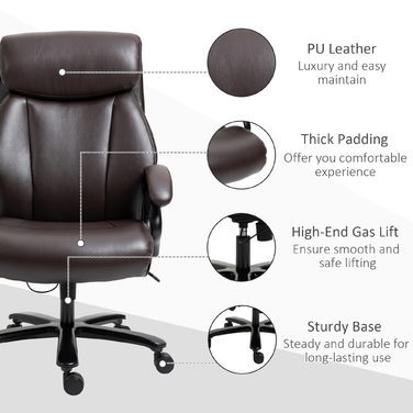 Крісло керівника Vinsetto Ergonomic з функцією гойдалки, шкіряне крісло коричневе, регулюється по висоті, вантажопідйомність до 180 кг