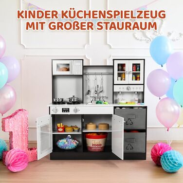 Дерев'яна дитяча кухня Mamizo з підсвіткою та звуком, іграшкова кухня для дітей, 90x30x90 см, з аксесуарами та 2 ящиками для зберігання, іграшка для дітей від 3 років (колір: коричневий)